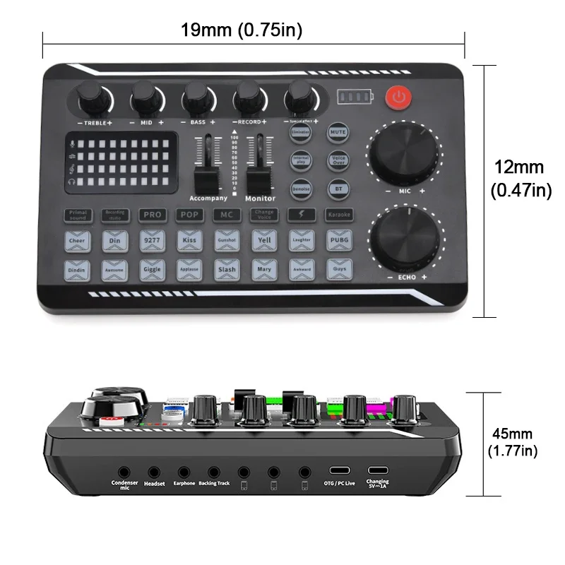 F998 Live Sound Card Bluetooth-Compatible Studio Record DJ Mixer Effects For Pho
