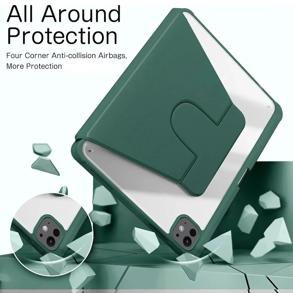 360° Rotating Stand Tablet Case with Clear Acrylic Back and Pen Slot