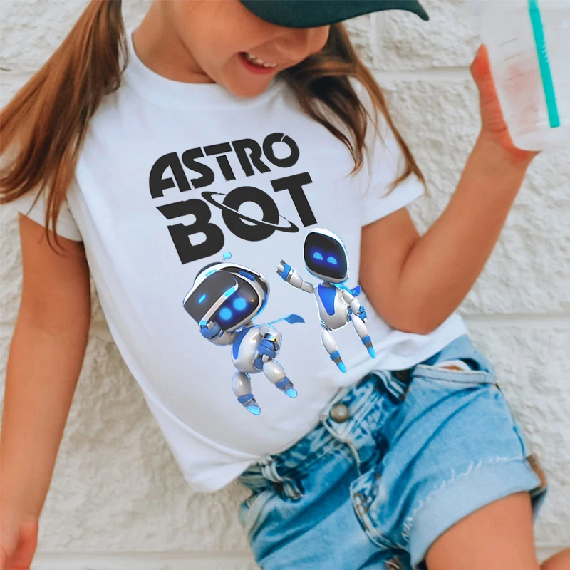 Funny Astro Bot Design T-Shirt Kids Crew Neck Short Sleeve Tops Tees Cartoon Game Character Robot Boys Girls Streetwear Tshirt 2