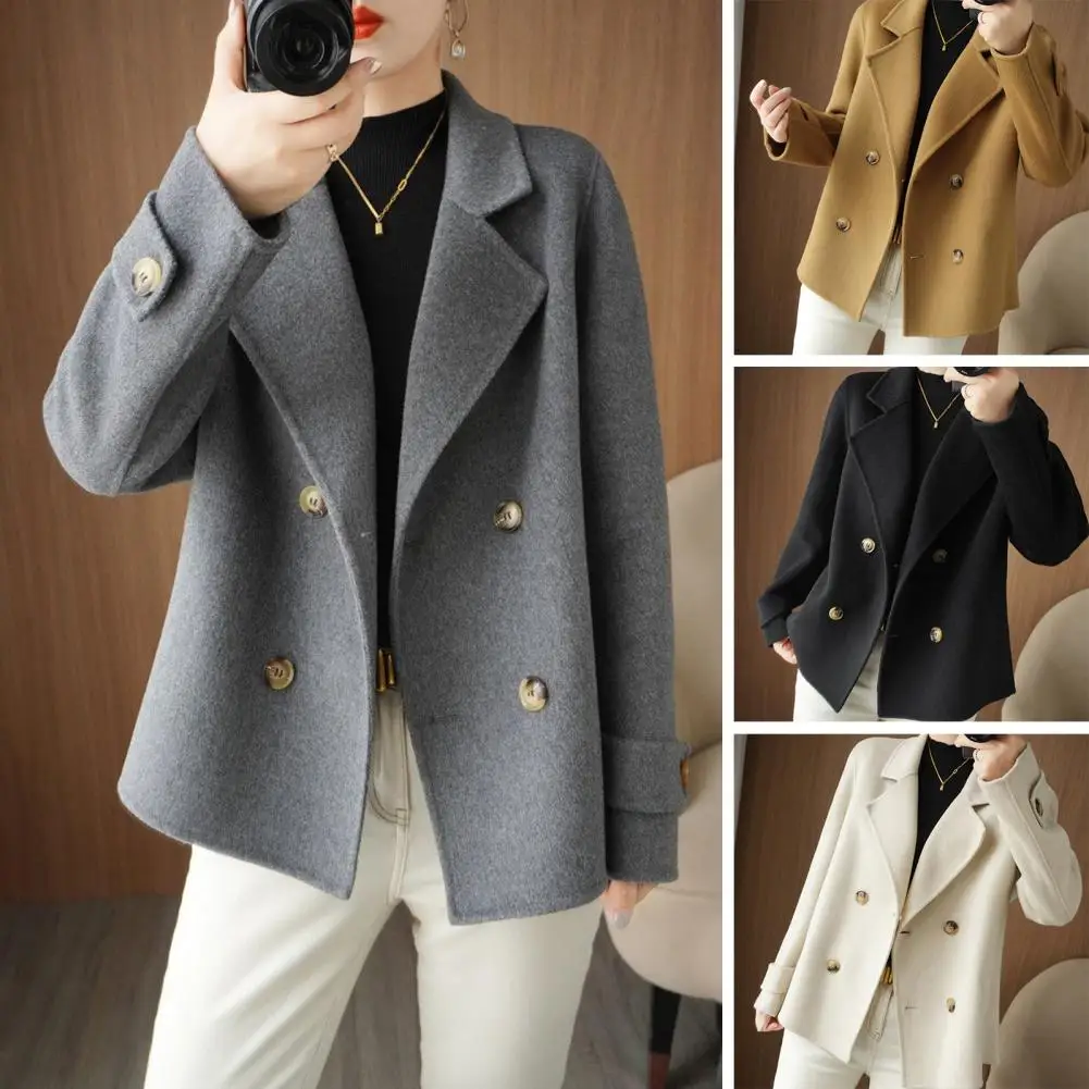 

Women Long-sleeved Jacket Stylish Women's Double-breasted Woolen Coat Warm Loose Fit for Fall/winter for Formal Business Commute