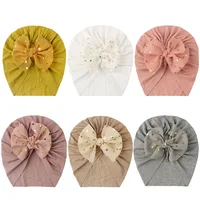 New Bow Baby Indian Caps Solid Color Soft  Elastic Bowknot Newborn Boy Girl Turban Caps Headwear Kids Accessories Photo Props 2