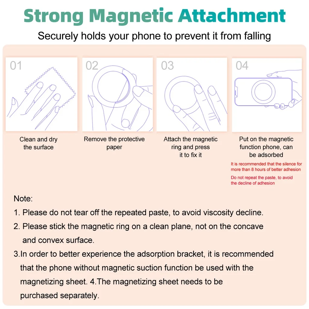Für iPhone 15 14 13 16 12 Pro Magsafe Magnetische Ring Wand Telefon Halter Magnet Halterung Selbst-klebe Auto telefon Halterung Ständer – Detail 9
