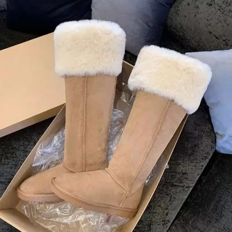 NEW Lamb Hair Snow Boots for Women in Autumn and Winter New High Tube Fur Integrated Plush Insulation and Slimming Casual Boots