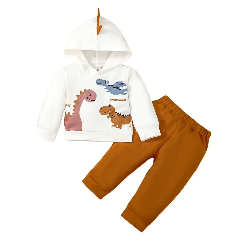 

Baby Boy Fall Outfits Classic Long Sleeve Dinosaur Print Hoodie Pants Set Toddler Clothes