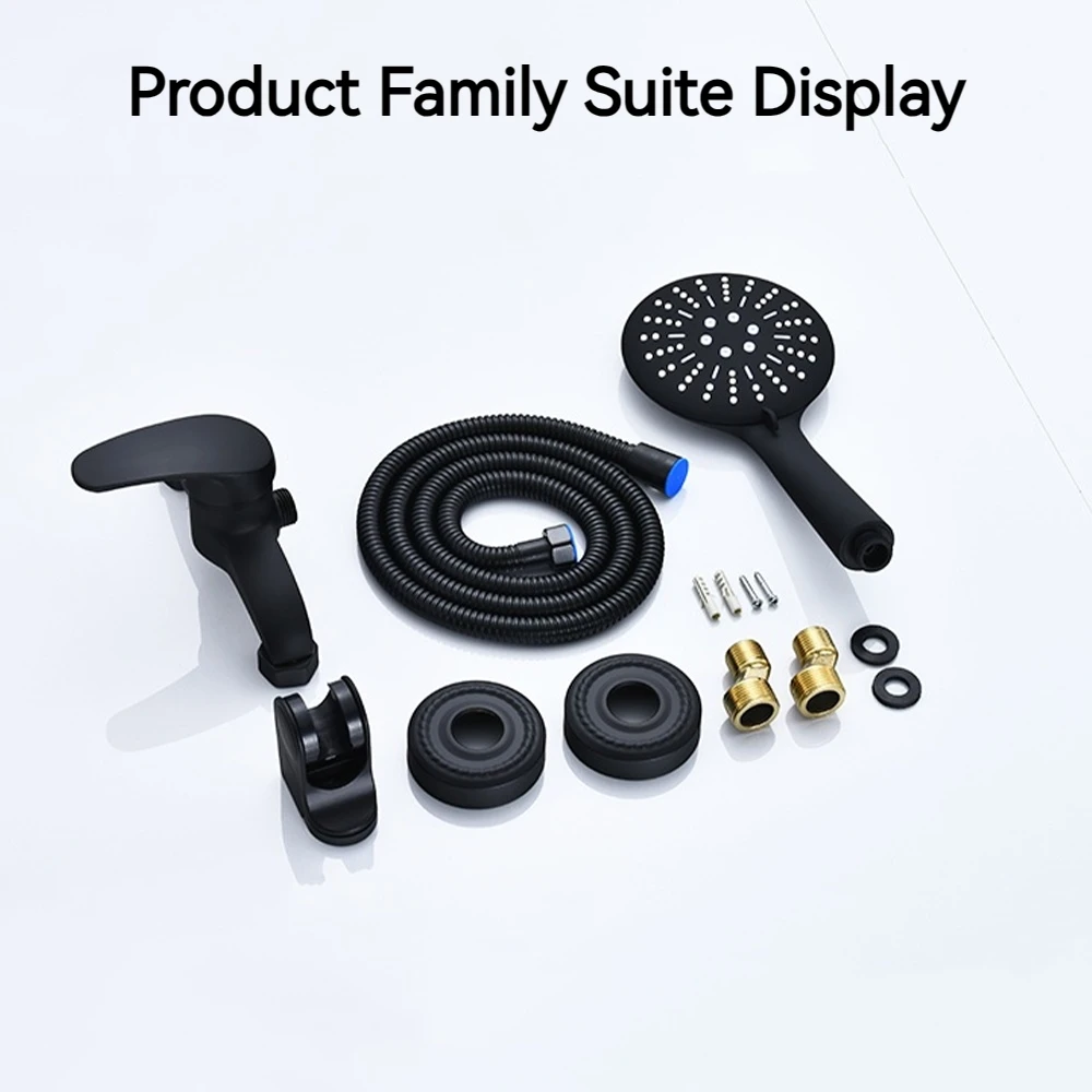 Stenoc Simplicity Black Finish Brass Shower Faucet Mixer Valve Wall Mounted Triple Bathtub Faucet Hot And Cold Water Mixer Tap 5
