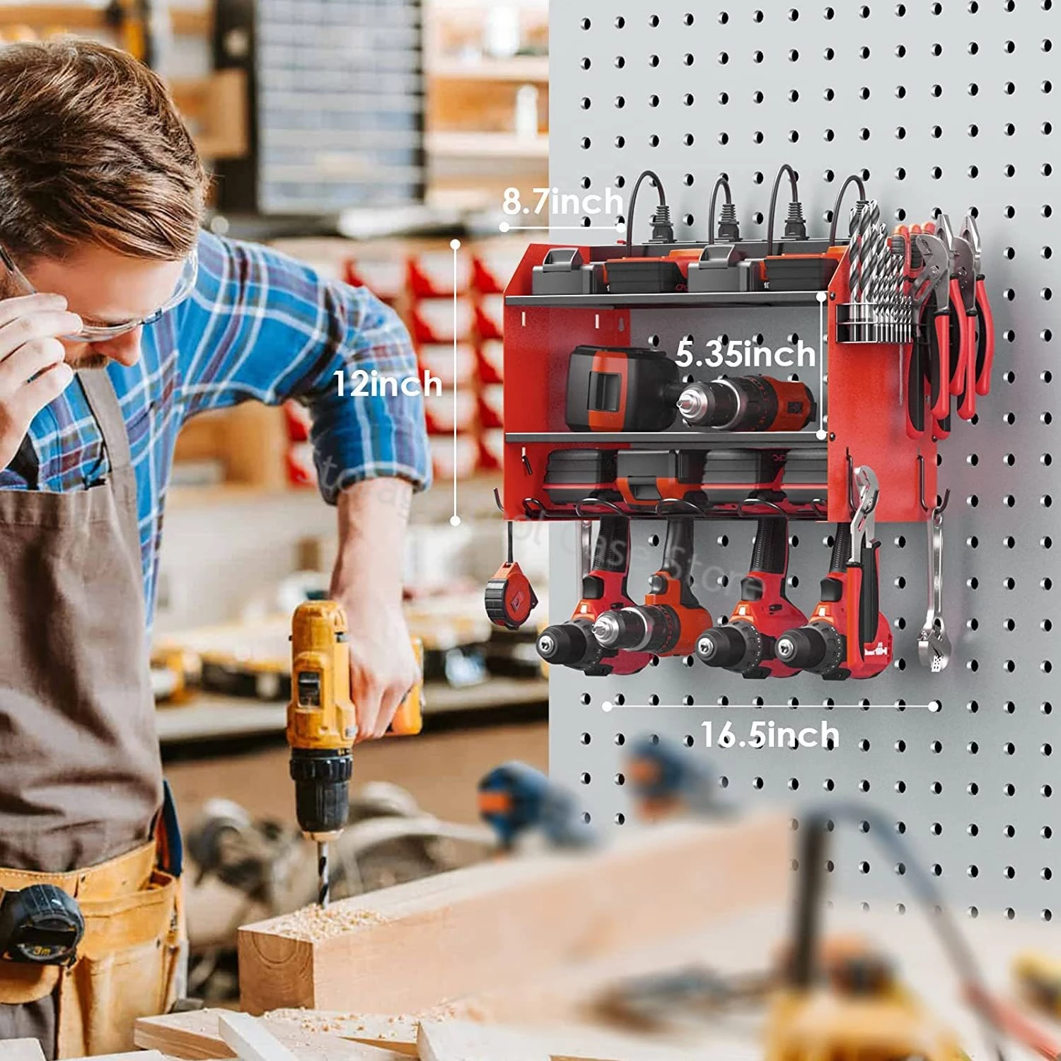 Tool Organizer Hand Power Tool Organizer Rack 3 Layers Floating Tool Shelf Cabinet Wall Electric Drill Holder Storage for Garage Workshop
