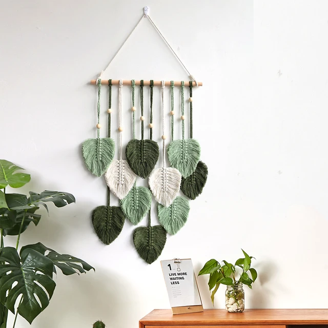 Tapiz de macramé para colgar en la pared, estilo nórdico, decoración de  pared simple tejida con ramas naturales y cuentas de madera (tamaño : 39.4  x