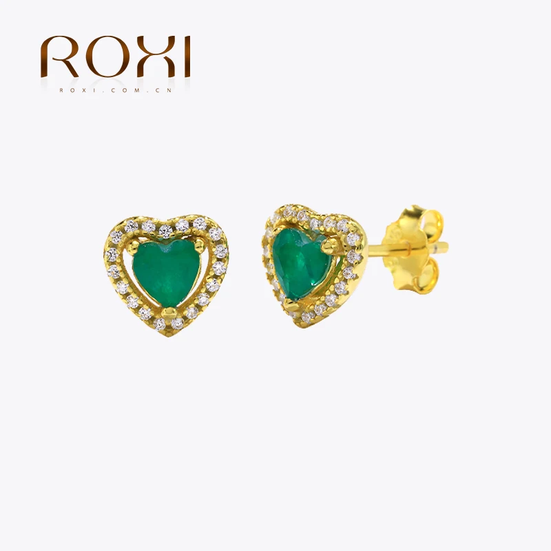 Roxi 925 Stelring Argento Cuore Tormalina Verde Orecchini Per Le Donne Gioielli Di Moda Paraiba Festa Di Nozze Aretes De Mujer