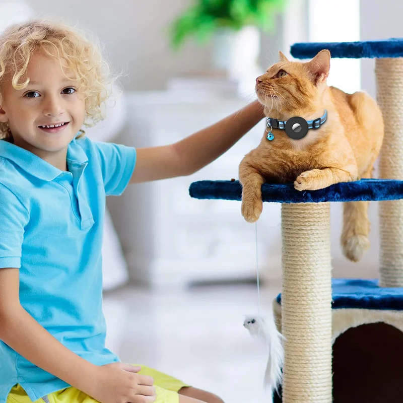 Anti Lost Tracker Anti Lose Tracker Item Locator Anti Lost Locator For Apple Airtags Cover Cat Collar Bell Ring Luminous Nylon Kitten Dog Collar for AirTag GPS Finder Anti Loss Tracker Device
