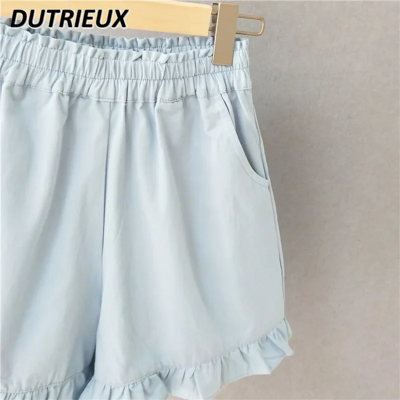 2024 Summer New Cotton Linen Shorts Women Elastic Waist Ruffled Lolita Shorts Loose Slimming Sports Casual Pants for Students