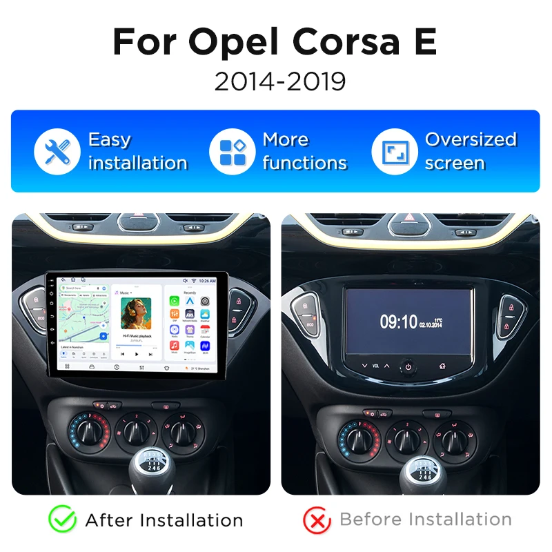 Radio de coche Junsun de 9 pulgadas con Android para Opel Corsa E 2014 2015 2016 2017-2019 con Canbus, CarPlay inalámbrico y Android Auto, pantalla táctil IPS HD, GPS, navegación, multimedia y 360. ° Reproductor Multimedia con Cámara Opcional, DSP, RDS, WiFi, Pantalla Dividida, Mirror Link, Bluetooth, Manos Libres 2