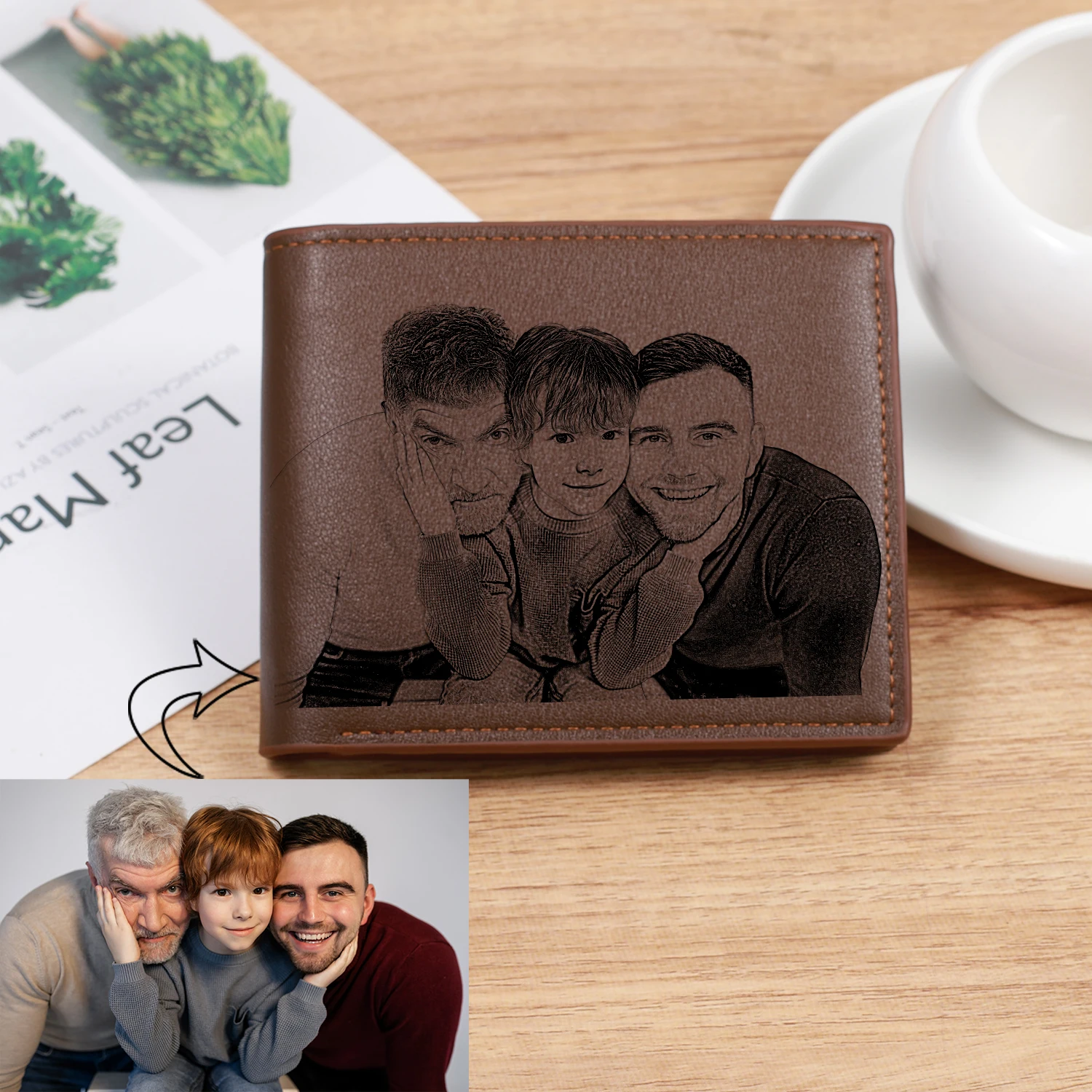 Personalizované náprsní taška muži vysoký kvalita PU kůže pro jej ryté wallets muži krátce měšec nestandartní fotka náprsní taška otcův den dar