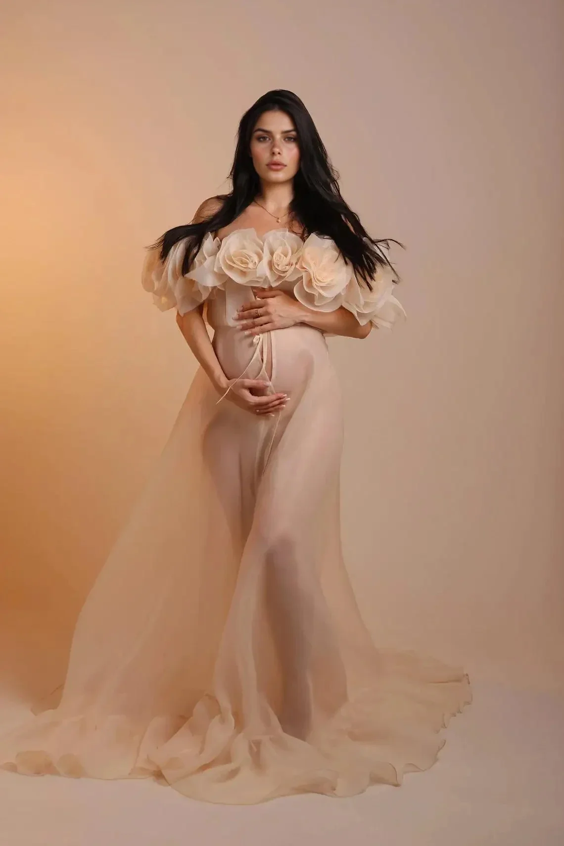 Maternity Dress for Photo Shoot Handmade 3D Flower Long Flowy Dress for  Photoshoot Organza Pregnancy Dress for Baby Shower YEWEN - AliExpress 1501