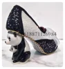 Bling Rhinestone Round Toe Women Pumps Shoes Strange With Panda High Heels 9.5CM Lace Up Design Marry Jane Shoes 4