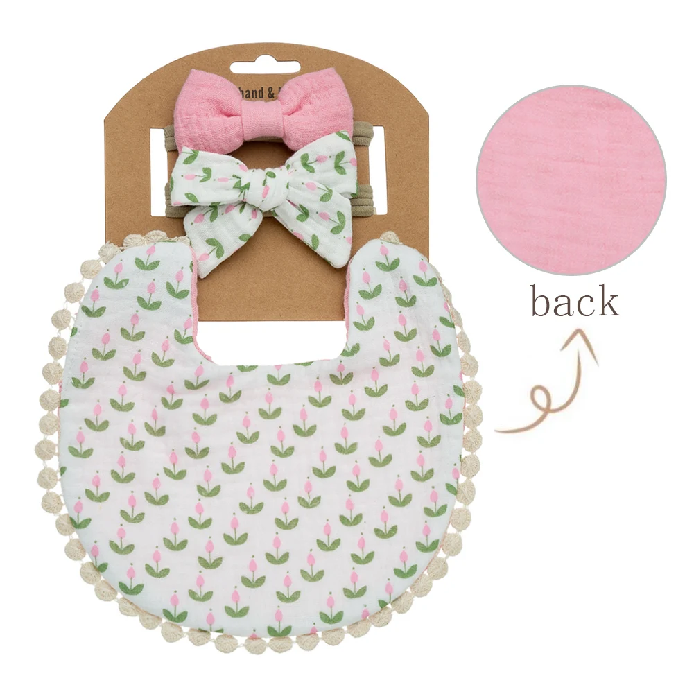 Baby Floral Bibs & Bow Headbands Set - 3 Piece Collection