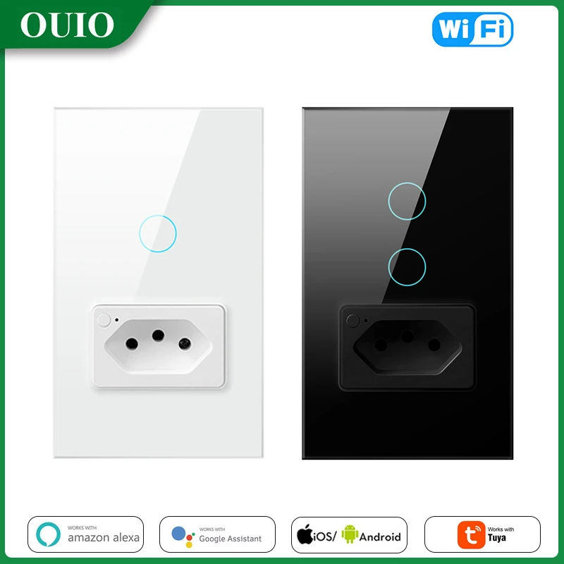 Tuya WiFi Brazil Wall Switch Socket Smart Wall Light Switch Touch Control 1/2gang Outlet Voice Control Support Alexa Google Home