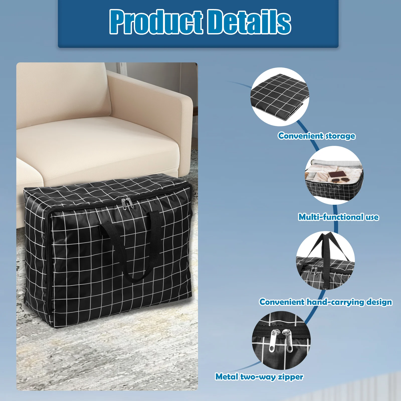 35L Duvet Storage Bag Oxford Cloth Waterproof Moving Storage Bag with Strong Handles and Zipper Large Capacity Clothes Organizer