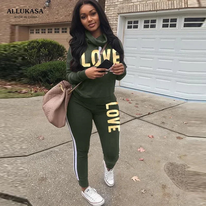 NMZM2 Piece Women's Set High Collar Hooded Sweatshirt Long Pants Sweatwear 2022 Plus Size Street Wear Casual Set