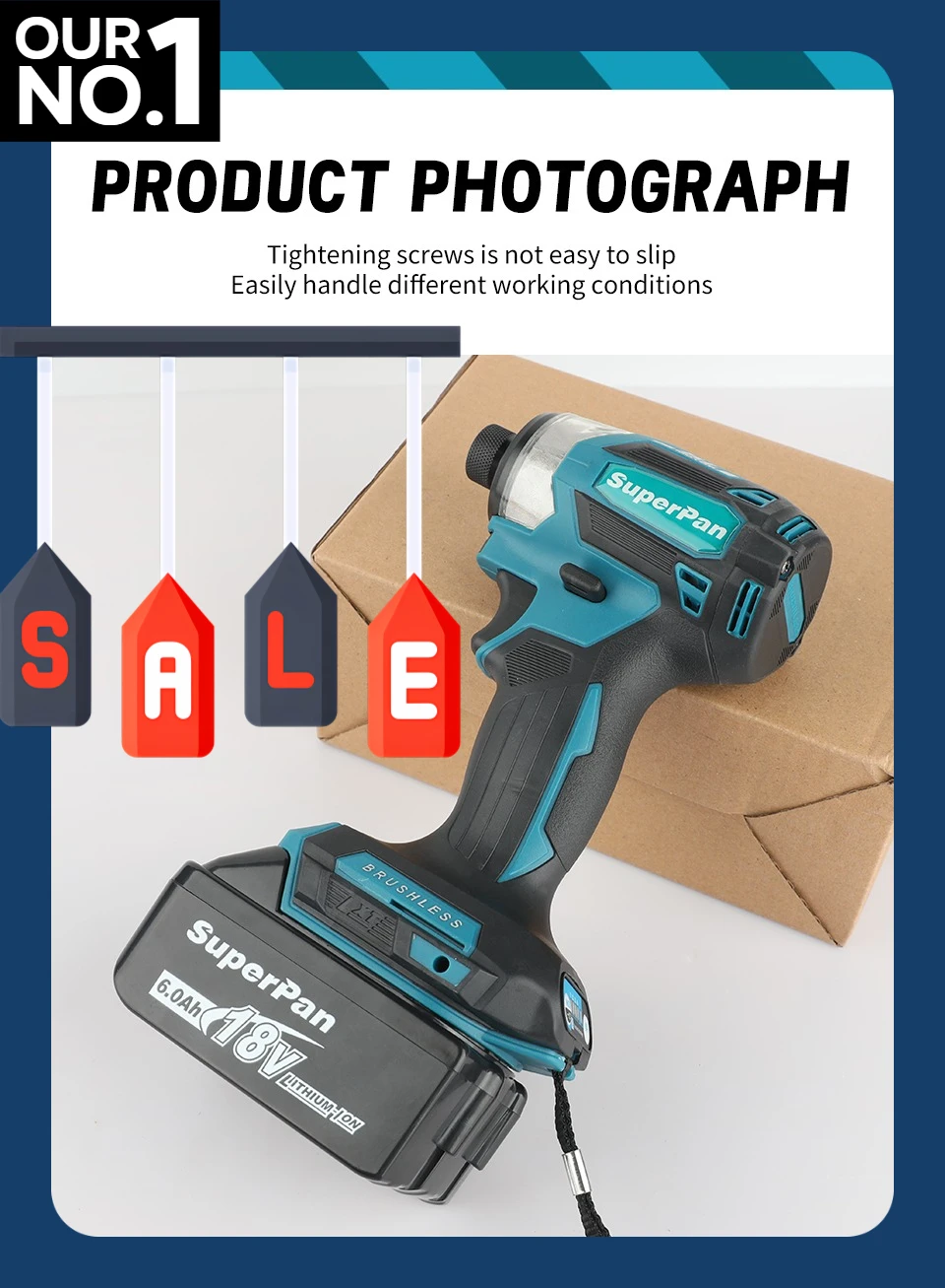 SuperPan DTD173 cordless screwdriver set -180N torque impact gun, brushless drill, home DIY tool, For Makita 18v Battery pins 1