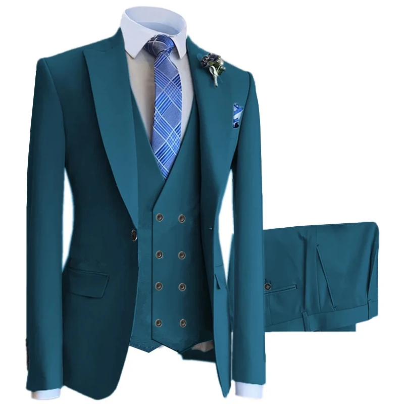 3 Pcs Set Blazers Jacket Vest Pants / Fashion New Men's Casual Business Solid Color Slim Fit Suit Coat Trousers Waistcoat