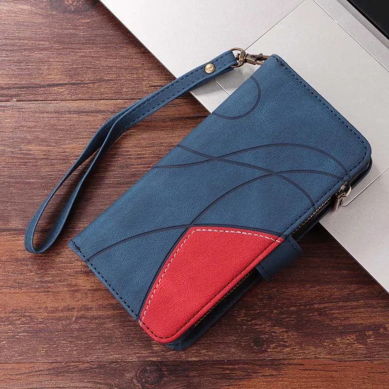 Leather Flip Wallet Phone Case with Zipper and 9-Card Holder Slots