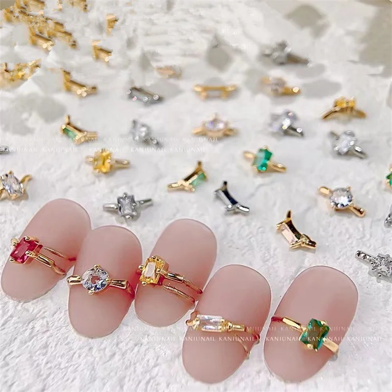 

10pcs Nail Art Zircon Ring Decorations Luxury Gems Diamond Charms Nail Jewelry 3D Metal Ring Design Gel Polish Nail Accessories