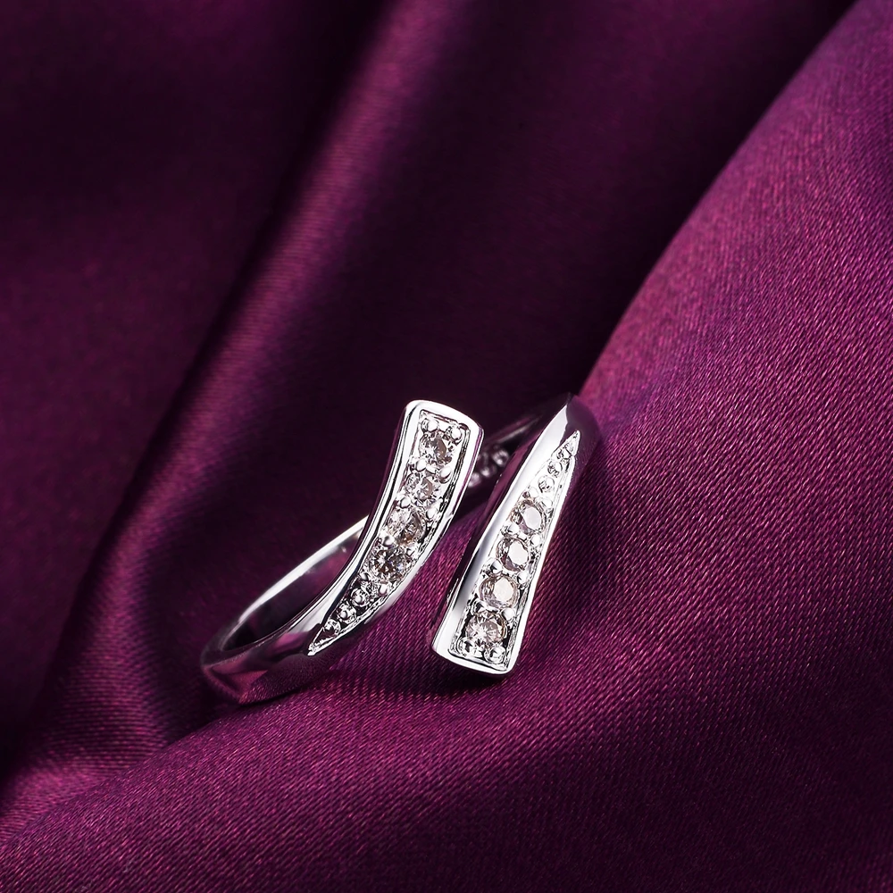 925 Sterling Silver Crystal Open Rings For Women Simple adjustable Fashion Wedding Engagement Party Gifts Jewelry