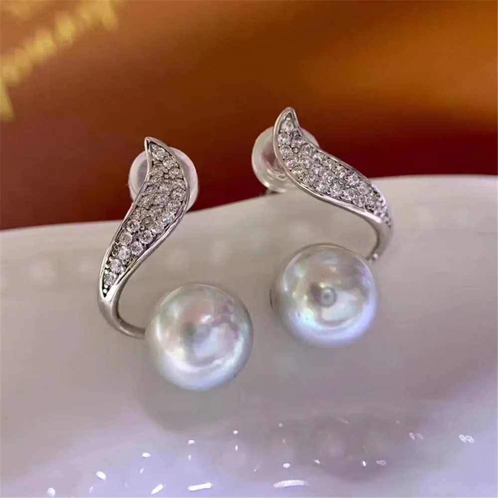 

DIY Pearl Earnail Accessories S925 Sterling Silver Jewelry Gold Earrings Women's Empty Fit 9-12mm Beads