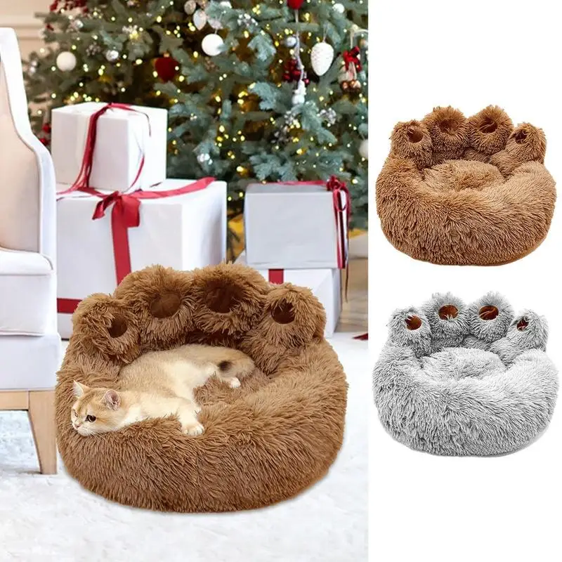 

23.6 Inches Calming Paw Shape Pet Bed Plush Pet Beds Soft Fluffy Faux Fur Cat Cushion Warm Beds For Cats And Dogs Pet gadgets