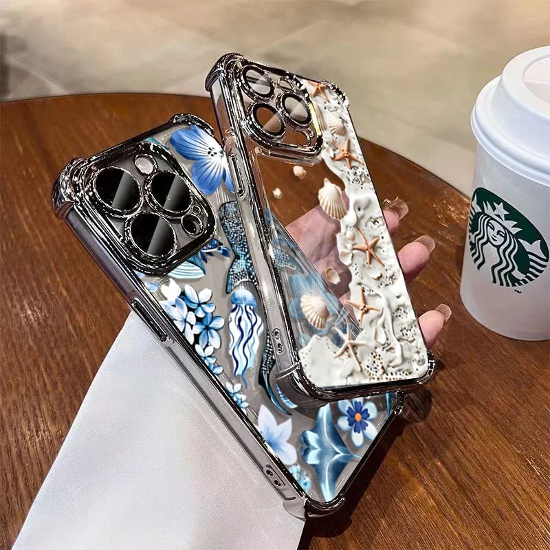 Cute Blue Ocean Animal Plating Phone Case Cover