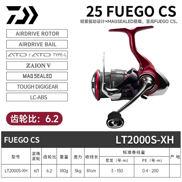 海外モデル 2025 DAIWA FUEGO CS LT 3000-C 2025 Daiwa Fuego Fishing Spinning Reel FUEGO CS LT Original 6+1BB