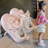 Size 26-36 New Autumn Cute Flower Aged 5-13 Children Shoes Soft Girls Non-slip Kids Princess Shoes Party Student Fashion Shoes 1