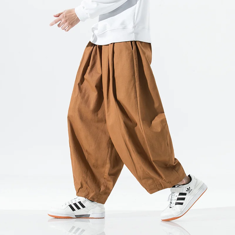 

2023 Men's Casual Wied Leg Pants Oversize Cotton Trousers Solid Color Fashion Men Jogging Korean Streetwear Vintage 5XL