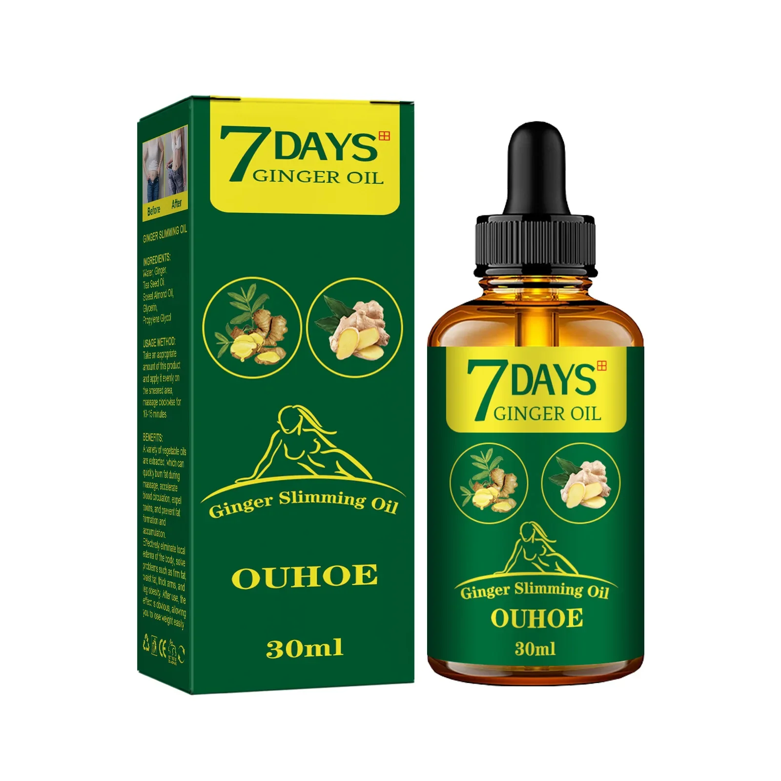 Ulei de slăbire cu ghimbir, ardere rapidă a grăsimilor, abdomen subțire, coapse, modelare completă a corpului, anticelulitic, pierdere în greutate, masaj ulei esențial 30ml_voghion.com