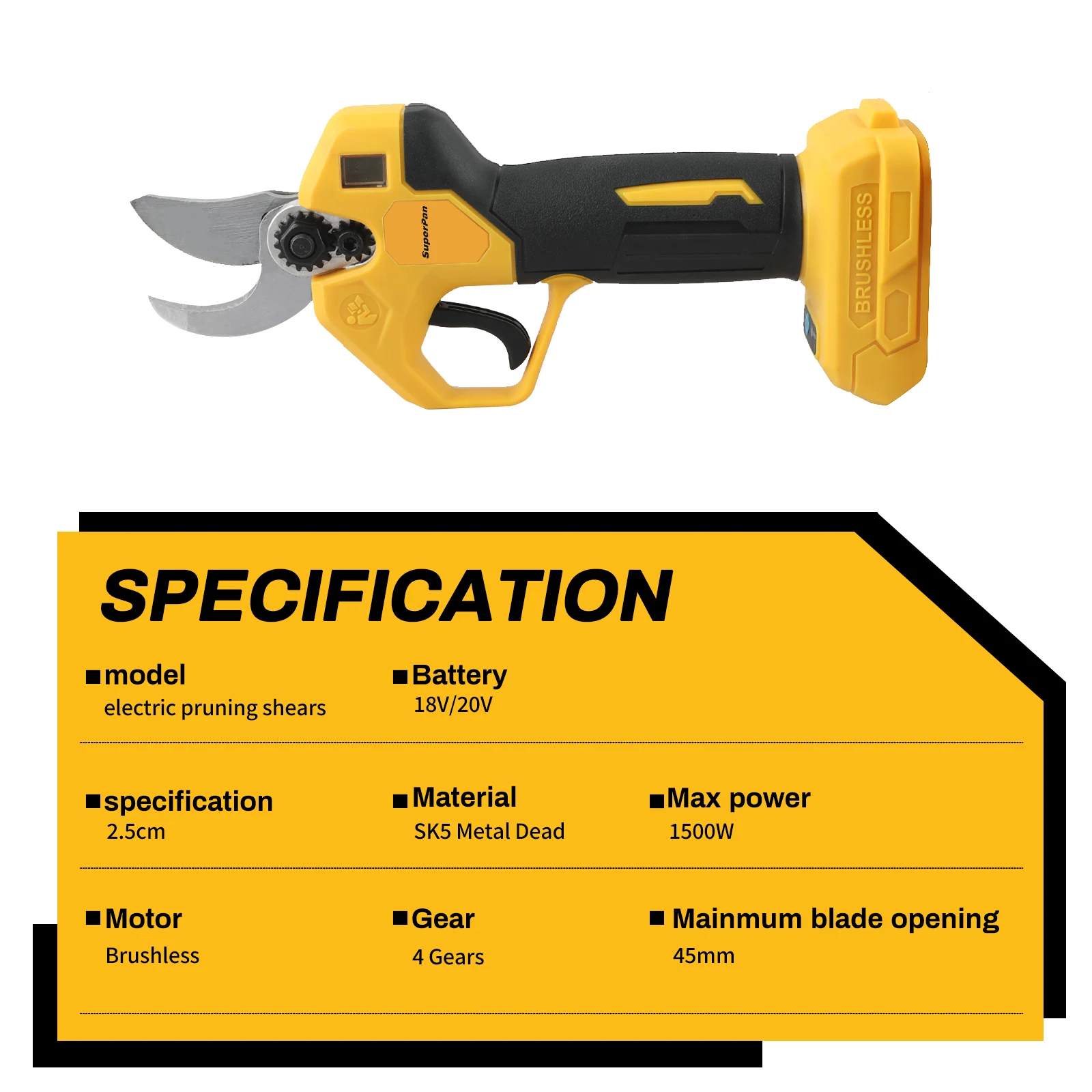 SuperPan PowerTool Pruner 퀵 릴리스 블레이드 프루너 DeWalt 18V 배터리 핀용 고토크 두꺼운 가지 절단기 도구