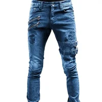 Jean de motard coupe cintrée pour hommes, en coton, extensible, déchiré, de haute qualité, Hip Hop, noir, surdimensionné, Denim 5