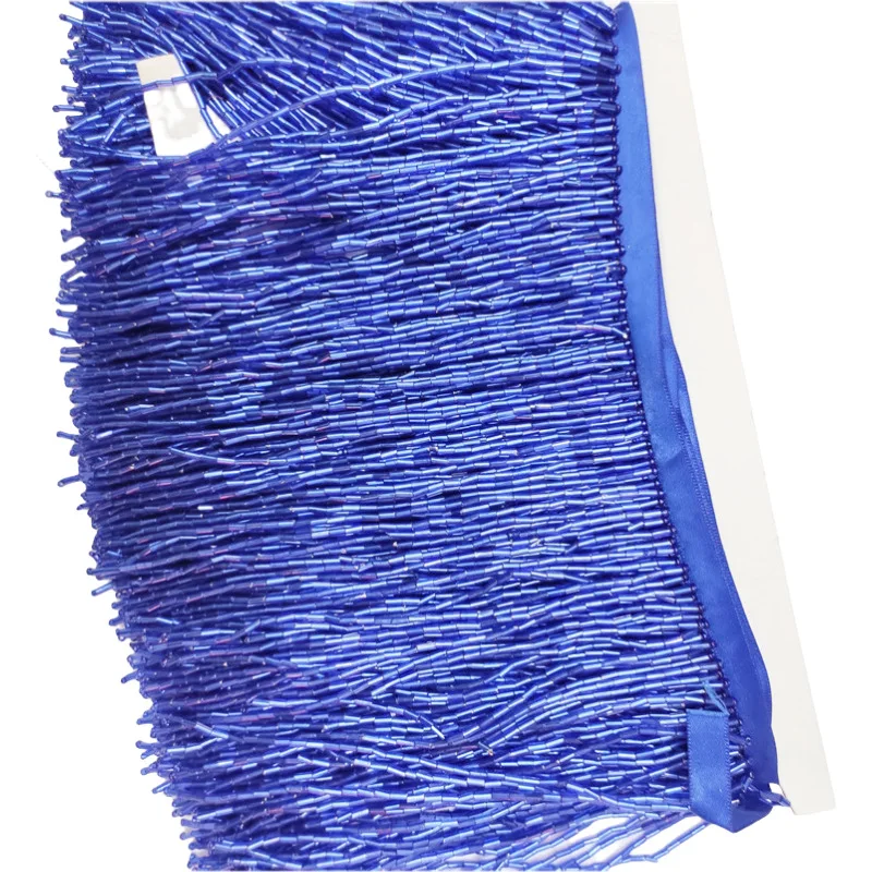 Heavy Vertical Shiny Glass Full Bead Tube15cmLong Fringe Beard Costume Latin Dance Performance Dress with Lace Trim