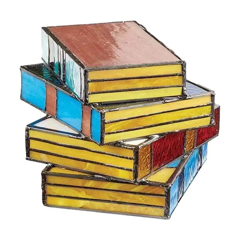 

Stack Of Books Decor Resin Decorative Stained Glass Books Elegant Aesthetic Vintage Fading Resistant Book Stack Decor Fireplace