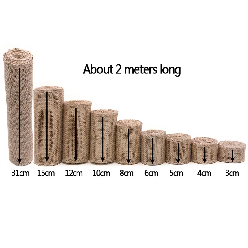 2M/Roll 3-30CM Natural Jute Burlap Ribbon Rustic Hessian DIY Crafts Hemp Material for Wedding Decoration XMAS Gift Wrapping Belt