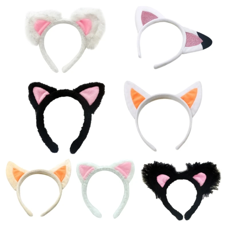 Plush Fox Cat Headbands Furry Cartoon Animal Ears Hair Hoop Fluffy Cute Hair Accessories Party Costume Photo Props