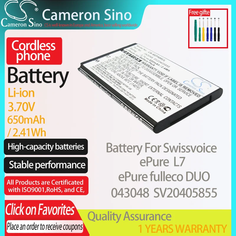 043048 SV20405855 650mAh Battery For Swissvoice ePure ePure fulleco DUO L7 