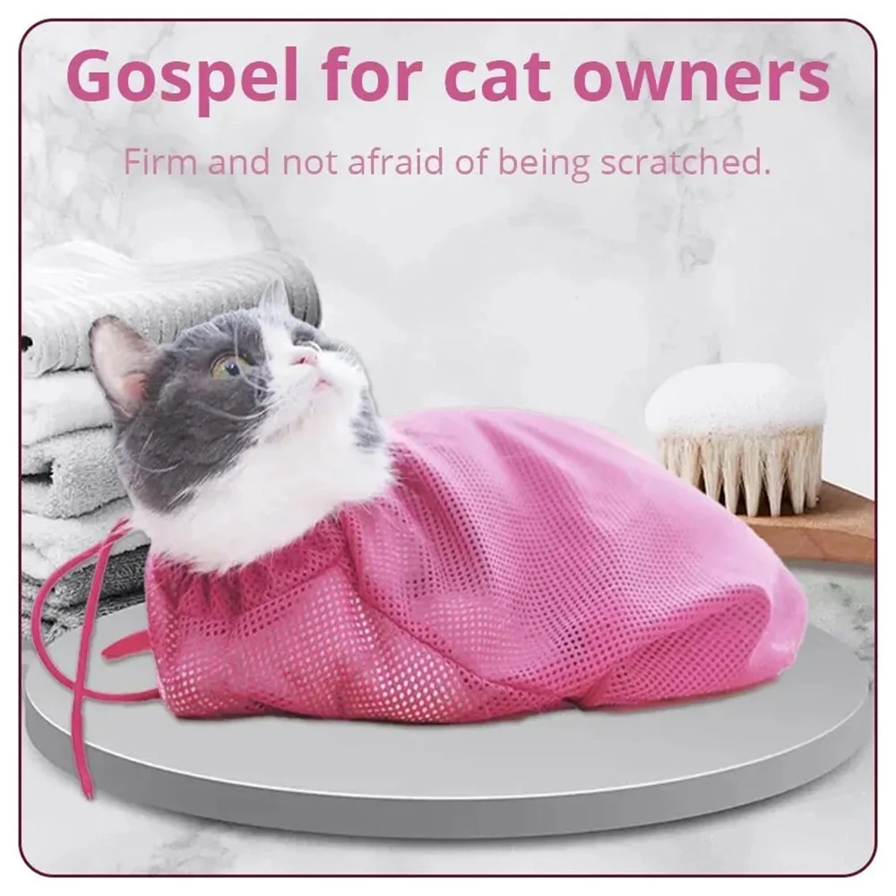 Adjustable Mesh Cat Grooming Bag For Bathing And Nail Trimming_voghion.com