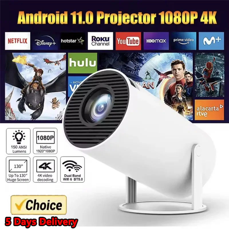New 2024 4K Android 11 Dual Wifi6 200 ANSI Allwinner H713 BT5.0 1080P 1280*720P Home Cinema Outdoor portable Projetor