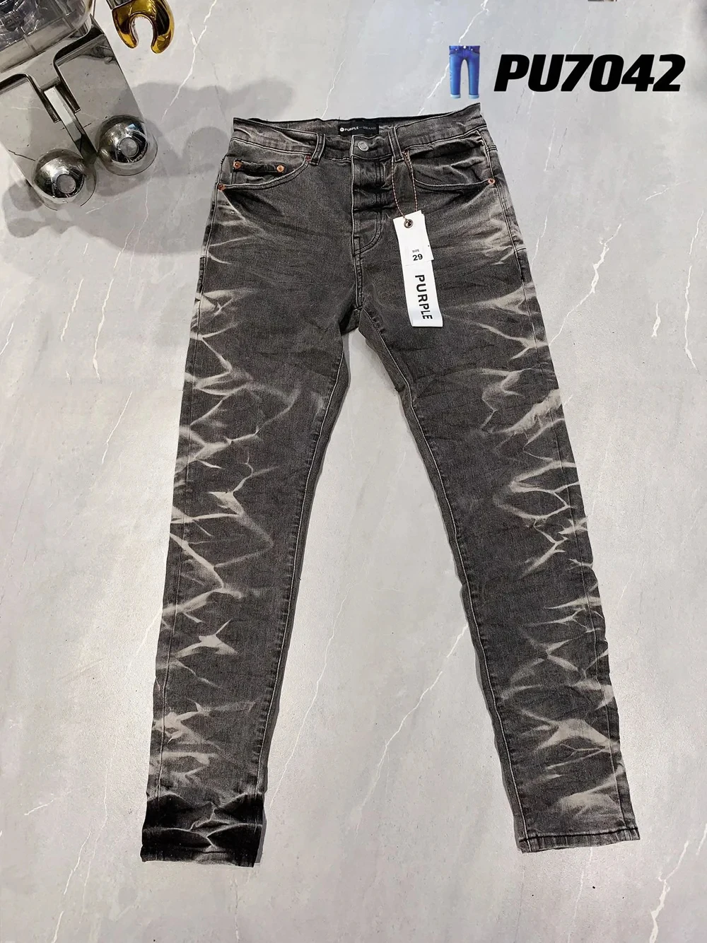

New Arrival Purple Brand Ripped Jeans Men's High Street Distressed Slim Fit Paint Graffiti Pattern Damaged Stretch Denim Pants