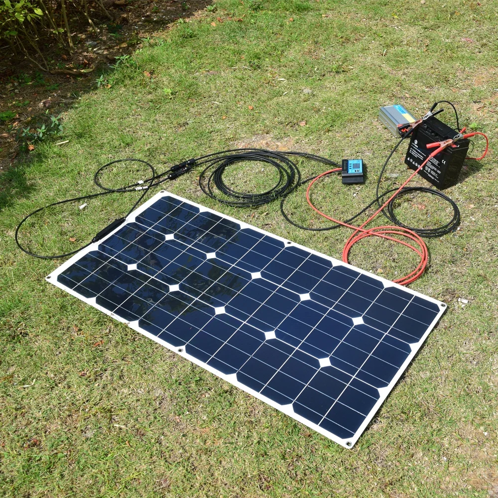 Kit Painel Solar Fotovoltaico, 200W, 12V Carregador de Bateria, Controlador, 20A, Flexível, Impermeável, Casa, Varanda, Carro, RV, Iate