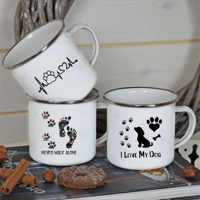 

Эмалированные чашки с принтом «I Love My Dog», кофейные кружки, забавная кружка, кавайная пивная чашка, оригинальные чашки для завтрака, чашка, посуда для напитков для путешествий с друзьями