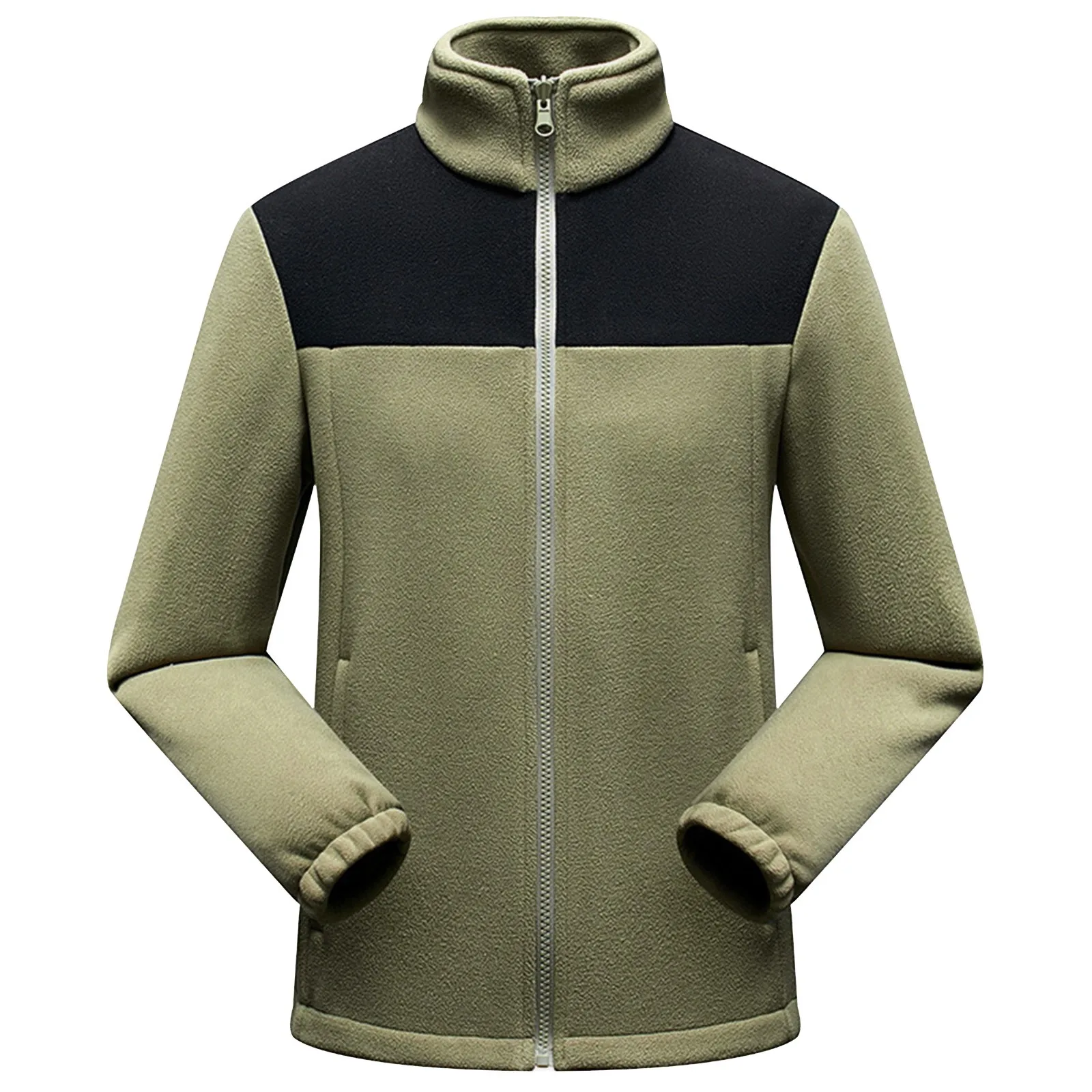 

Male Full Zip Polar Fleece Jacket Lightweight Antistatic Fall Winter Coat Windproof Outwear With Zipper Pocket Patchwork Coat