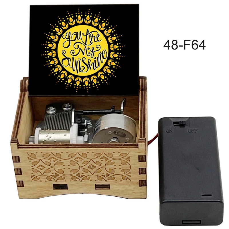 Automatic You Are My Sunshine Wooden Music Box Battery Holder Friends Wife Daughter Son Christmas New Year Gift music box