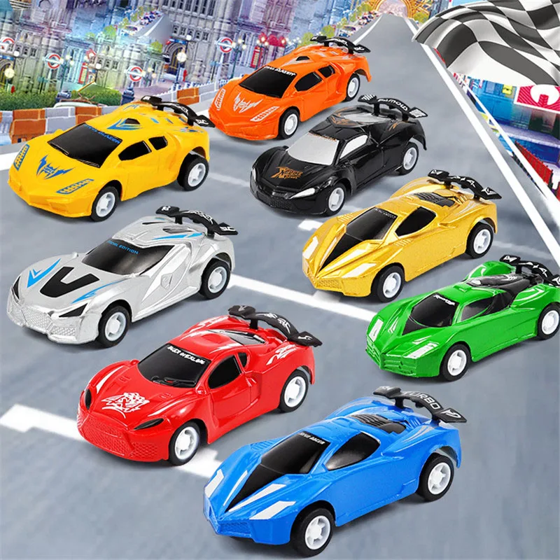 

10Pcs/set Cartoon Pull Back Inertia Sliding Rail Toys Racing Car Models Children Boys Kid Gift Model Plastic Diecast Racing Car