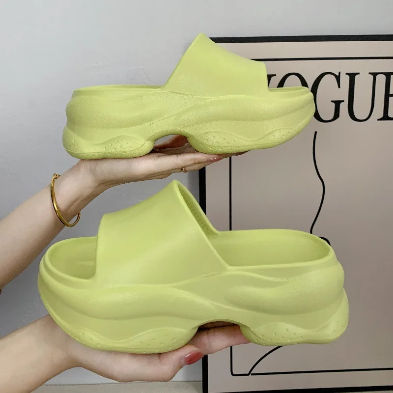 Thick Sole EVA Slippers Women Fashion Soft Home Platform Slippers One Line Outwear Non Slip Elevated Heel Beach Summer Sandals